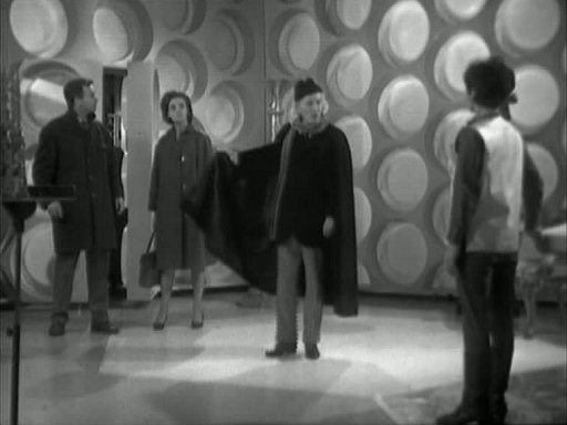 The Doctor and Susan with the unwilling companions, Barbara and Ian