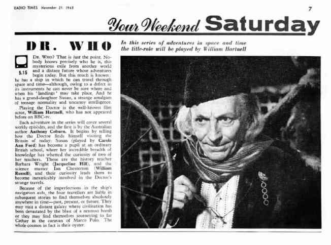 The first article published by the Radio Times on Doctor Who discussed the exciting new adventure series starring William Hartnell