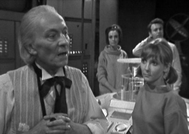 The Daleks are pursuing the Doctor and his crew in their time machine.  The Doctor informs his companions that the Daleks will be closer to them after the next landing