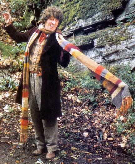 The Fourth Doctor with his famous knitted scarf
